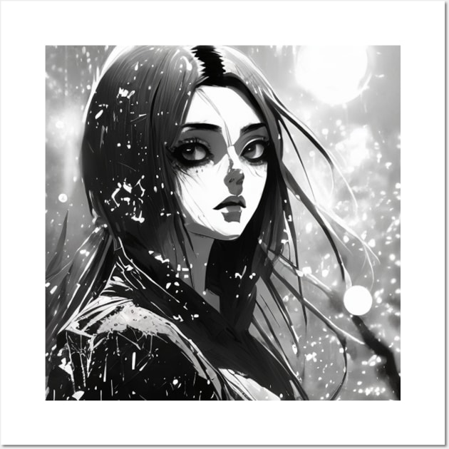 Ink and Emotion: Evocative Black and White Anime Girl Artwork Goth Gothic Fashion Dark Retro Vintage Wall Art by ShyPixels Arts
